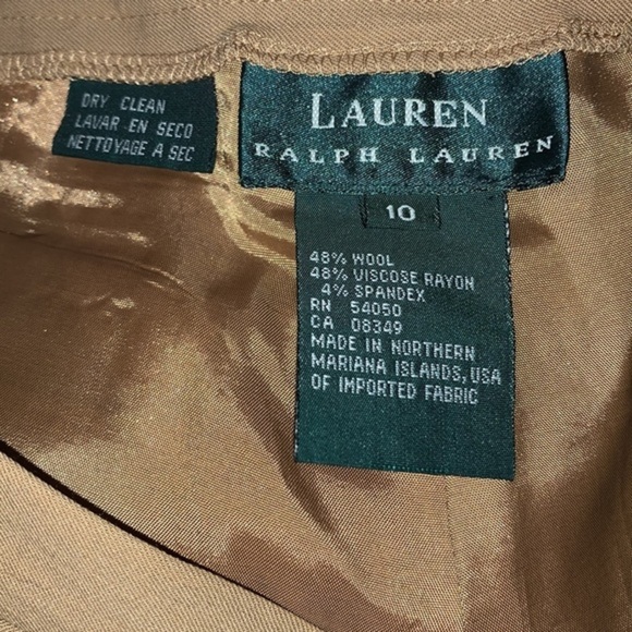 Lauren Ralph Lauren Wool Blend Trousers Camel / Tan Size 10 Flat Front Lined - Picture 6 of 10